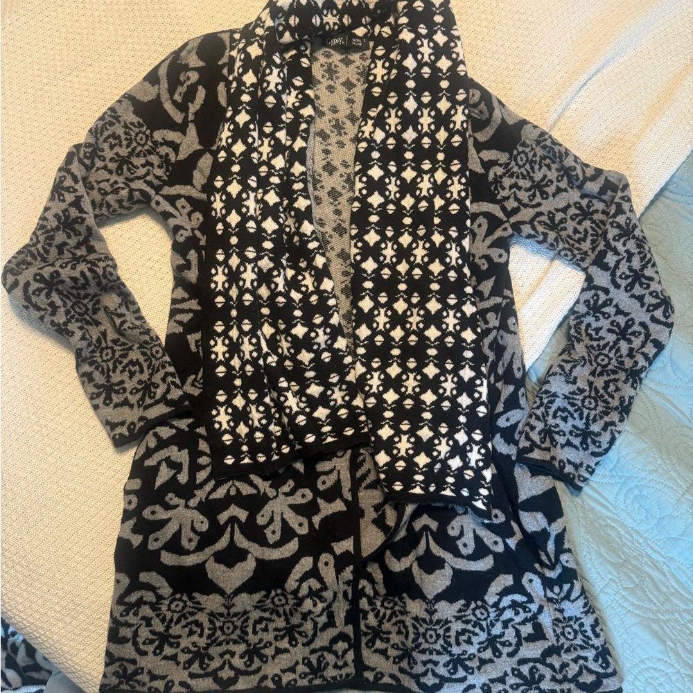 Gypsy 05 Black and Gray Cardigan Sweater with Nordic Design